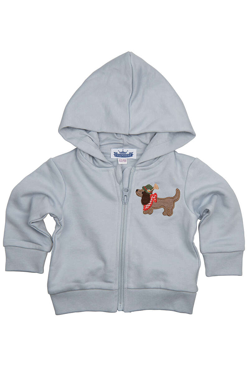 Baby Sweatjacke Dackel mit Tirolerhut hellblau