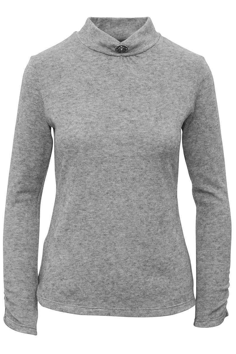 Damen Pullover mit Stehkragen und Brosche grau - Trachtenshirts  Trachtenblusen, Trachtenshirts Damen - Trachten Werner