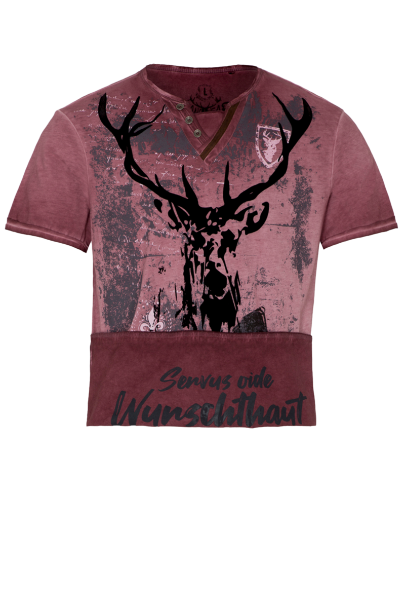 Herren T-Shirt mit geflocktem Hirsch weinrot Bild 2