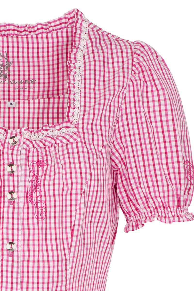 Trachtenbluse mit Stickerei kariert pink - Blusen Kurzarm Trachtenblusen,  Trachtenshirts Damen - Trachten Werner