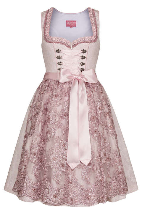 Midi-Dirndl mit Spitzenschrze altrosa