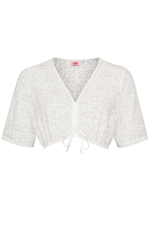 Dirndlbluse Spitze mit V-Ausschnitt und halblangen rmeln offwhite