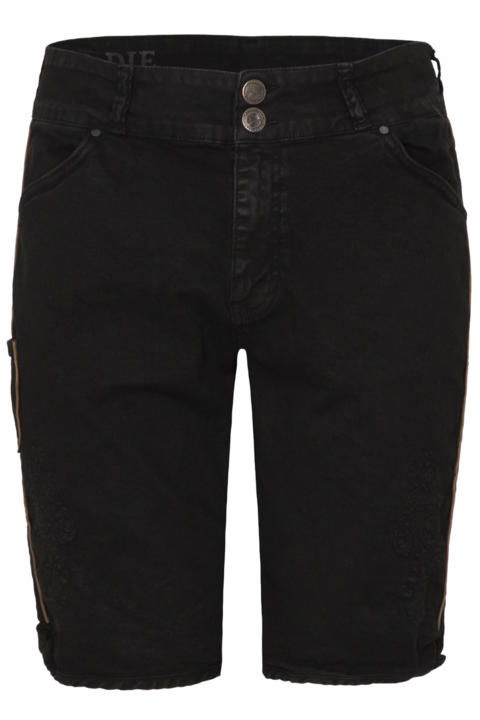 Herren Jeans-Bermuda Lederhose`mit Stickerei schwarz