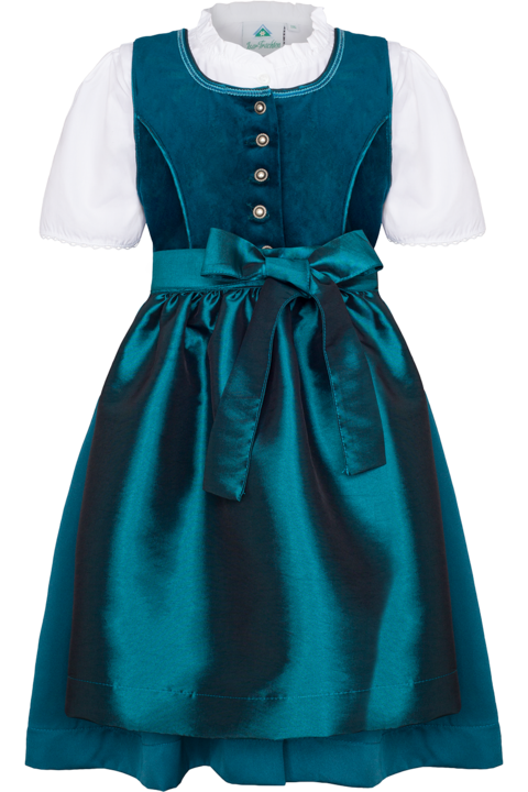 Kinder-Samtdirndl mit Bluse petrol